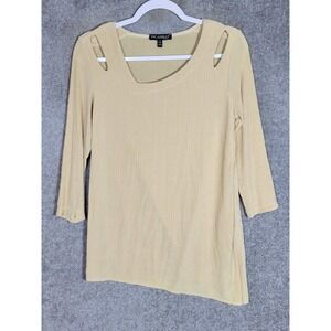 Picadilly Canada Top Womens Size Small Ribbed‎ Slinky Knit Cut Outs 3/4 Sleeve